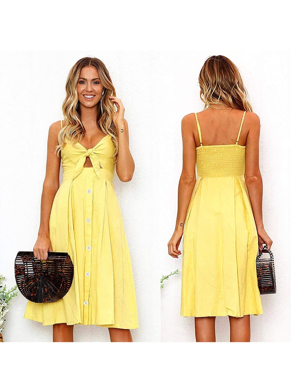 ECOWISH Yellow Tie-Front Midi Sundress NEW - XL
